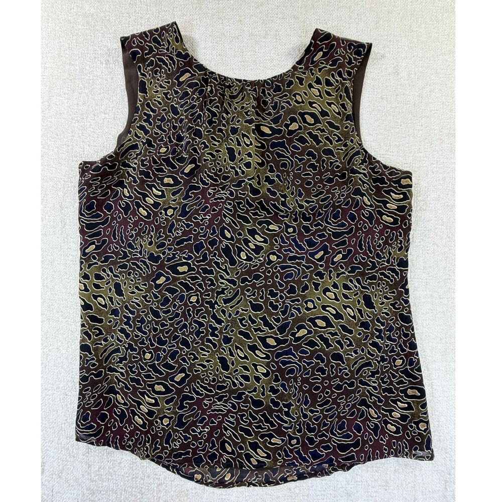 Tory Burch Women's 14 Brown Black Leopard 100% Silk Sleeveless Layering Tank Top
